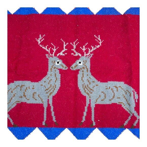 Vintage Handwoven Wool Tapestry Rug Buck Elk Deer Design 36"x21 Red Wall Hanging - Picture 2 of 4